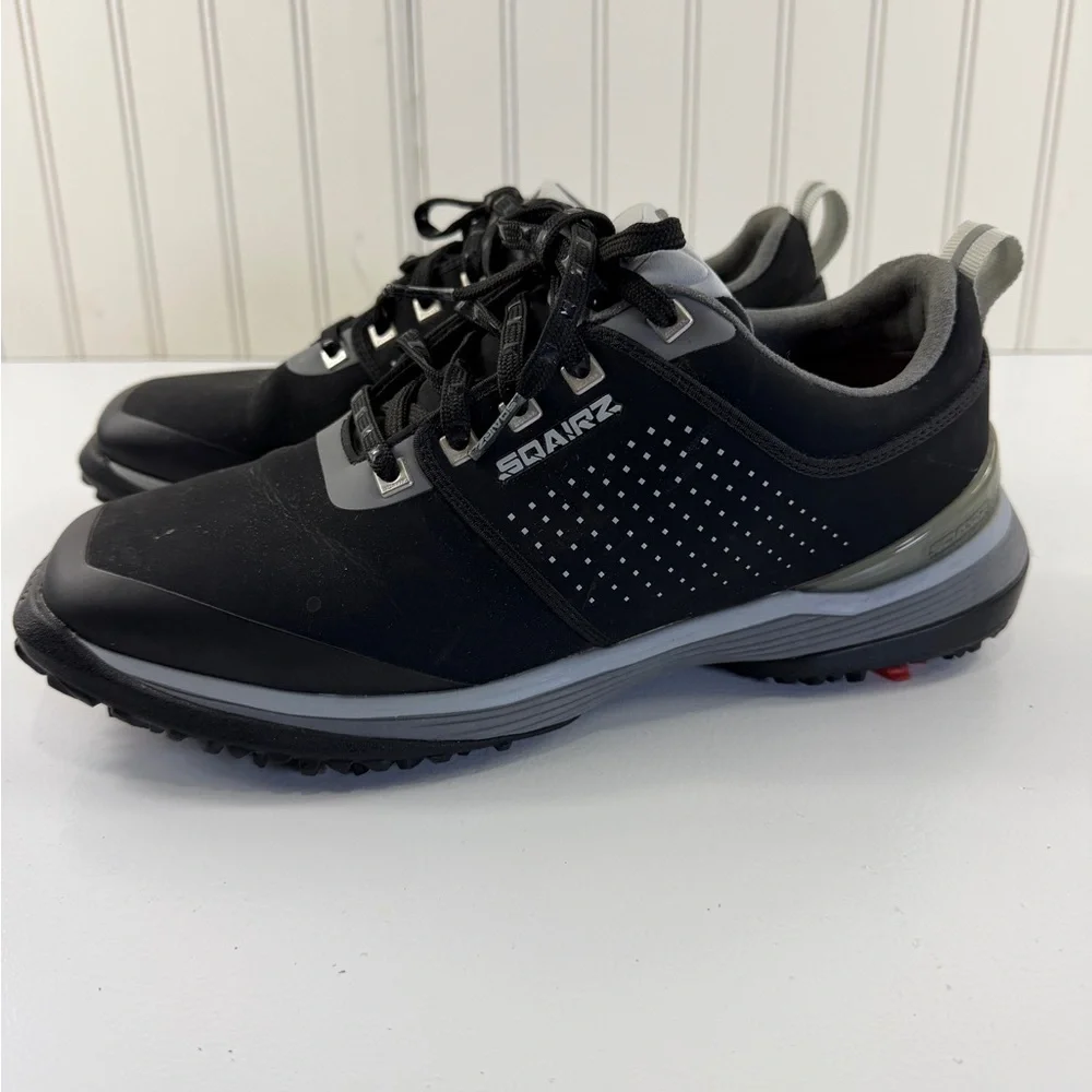 SQAIRZ Golf Shoes Mens Size 7.5‎ Black Gray Spiked Cleats Lace Up Square Toe